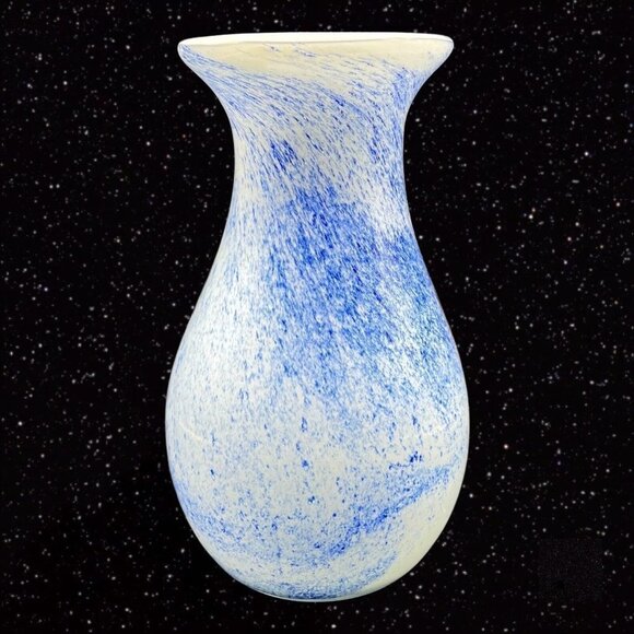 Art Glass Vase Splashed Multicolor Dots Blue White Cased 8”T 3.5”W - Picture 3 of 11